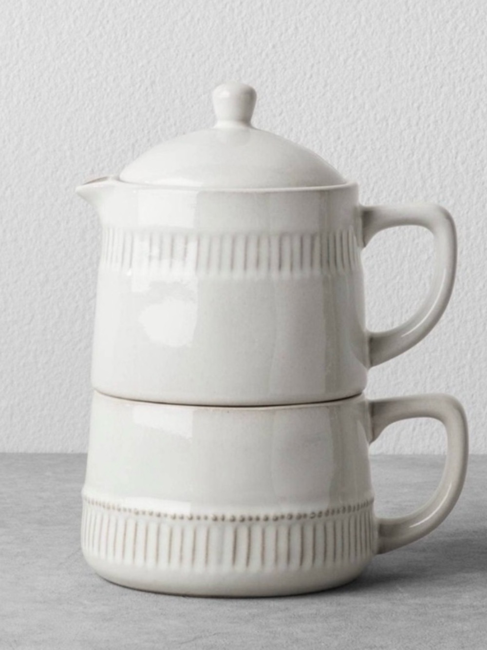 Hearth & Hand with Magnolia cream stoneware coffee pot and mug set.